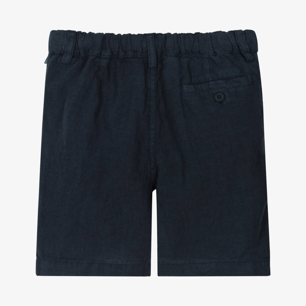 Il Gufo-Boys Navy Blue Linen Bermuda Shorts | Childrensalon