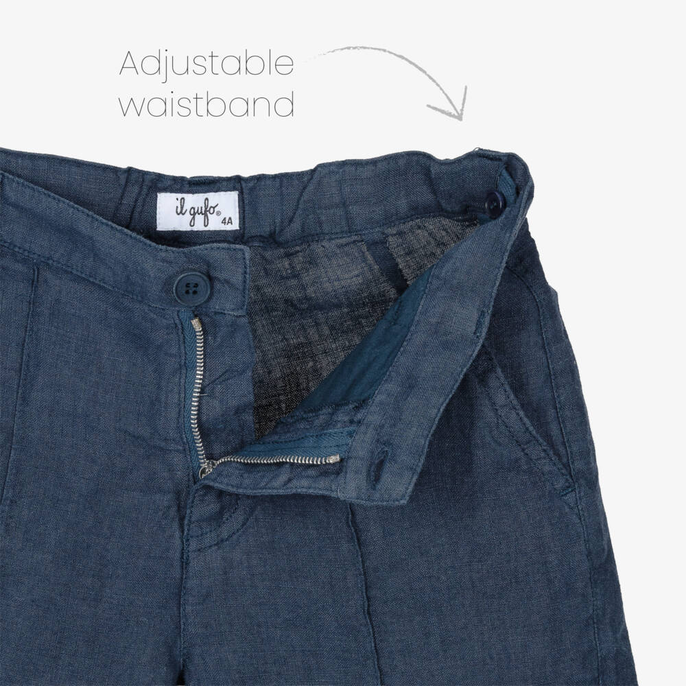 Il Gufo-Boys Navy Blue Linen Shorts Set | Childrensalon