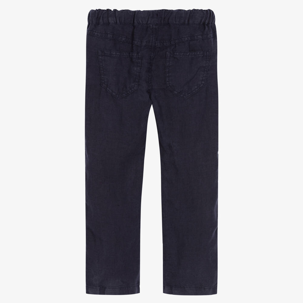Il Gufo-Boys Navy Blue Linen Trousers | Childrensalon