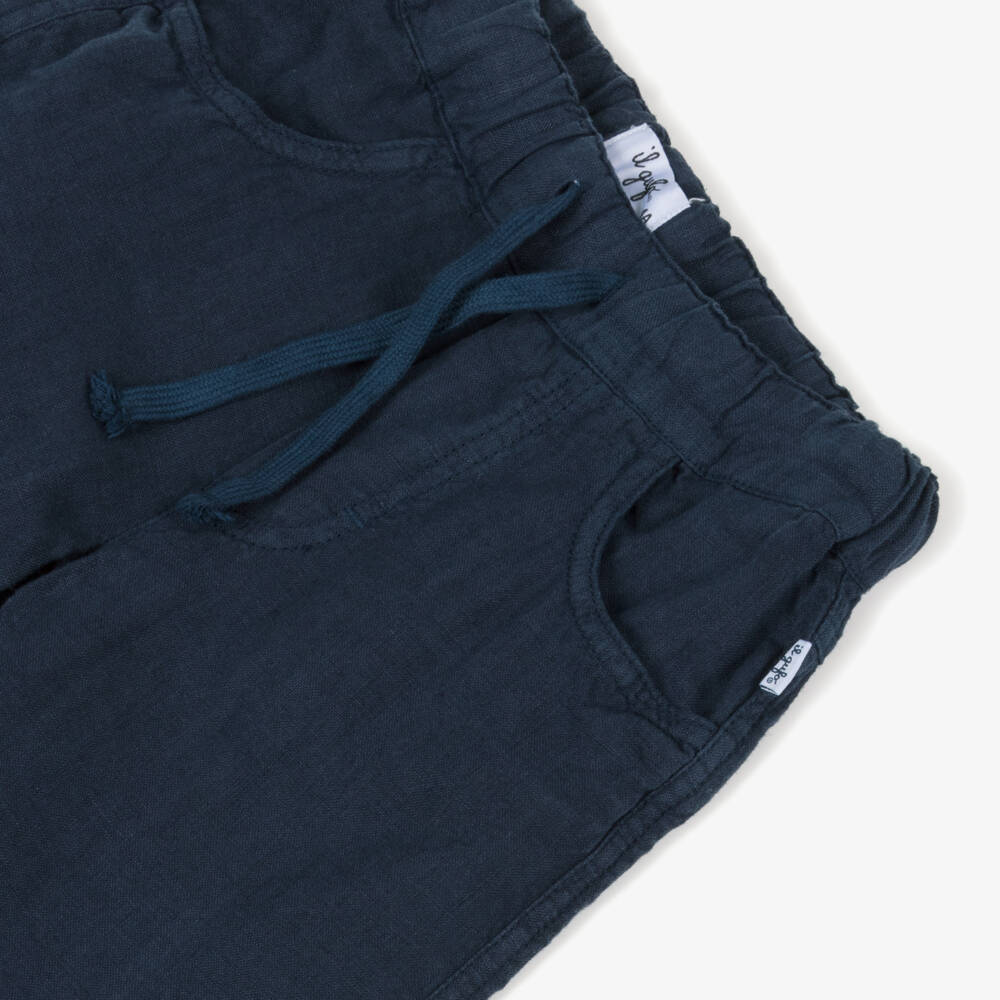 Il Gufo-Boys Navy Blue Linen Trousers | Childrensalon