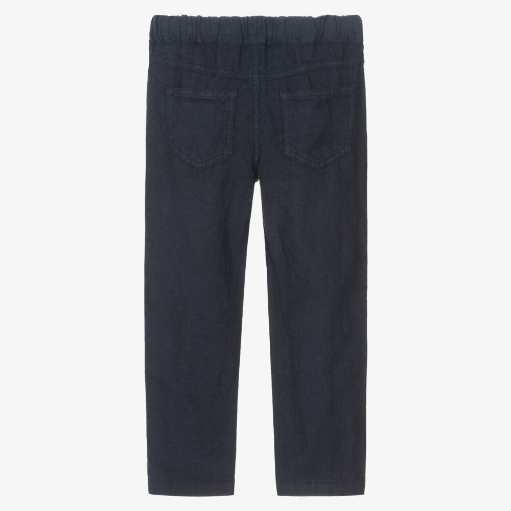 Il Gufo-Boys Navy Blue Linen Trousers | Childrensalon