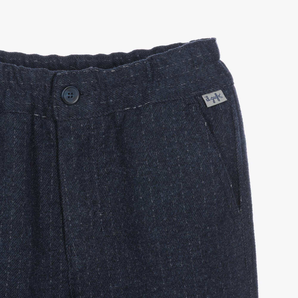 Il Gufo-Boys Navy Blue Pinstripe Jersey Trousers | Childrensalon
