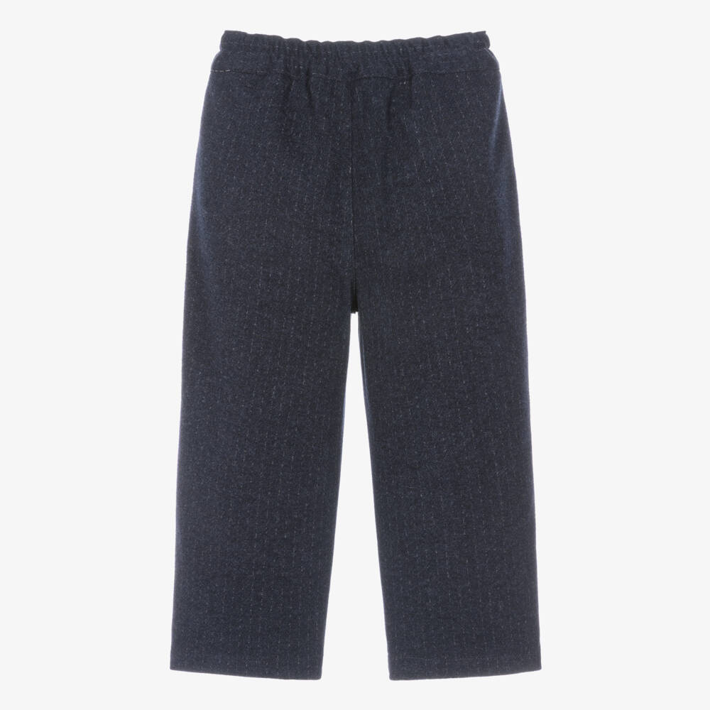Il Gufo-Boys Navy Blue Pinstripe Jersey Trousers | Childrensalon