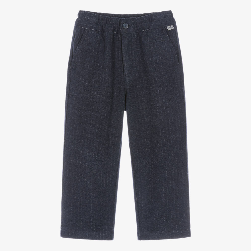 Il Gufo-Boys Navy Blue Pinstripe Jersey Trousers | Childrensalon