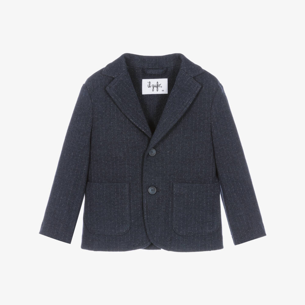 Il Gufo-Boys Navy Blue Stripe Jersey Blazer | Childrensalon