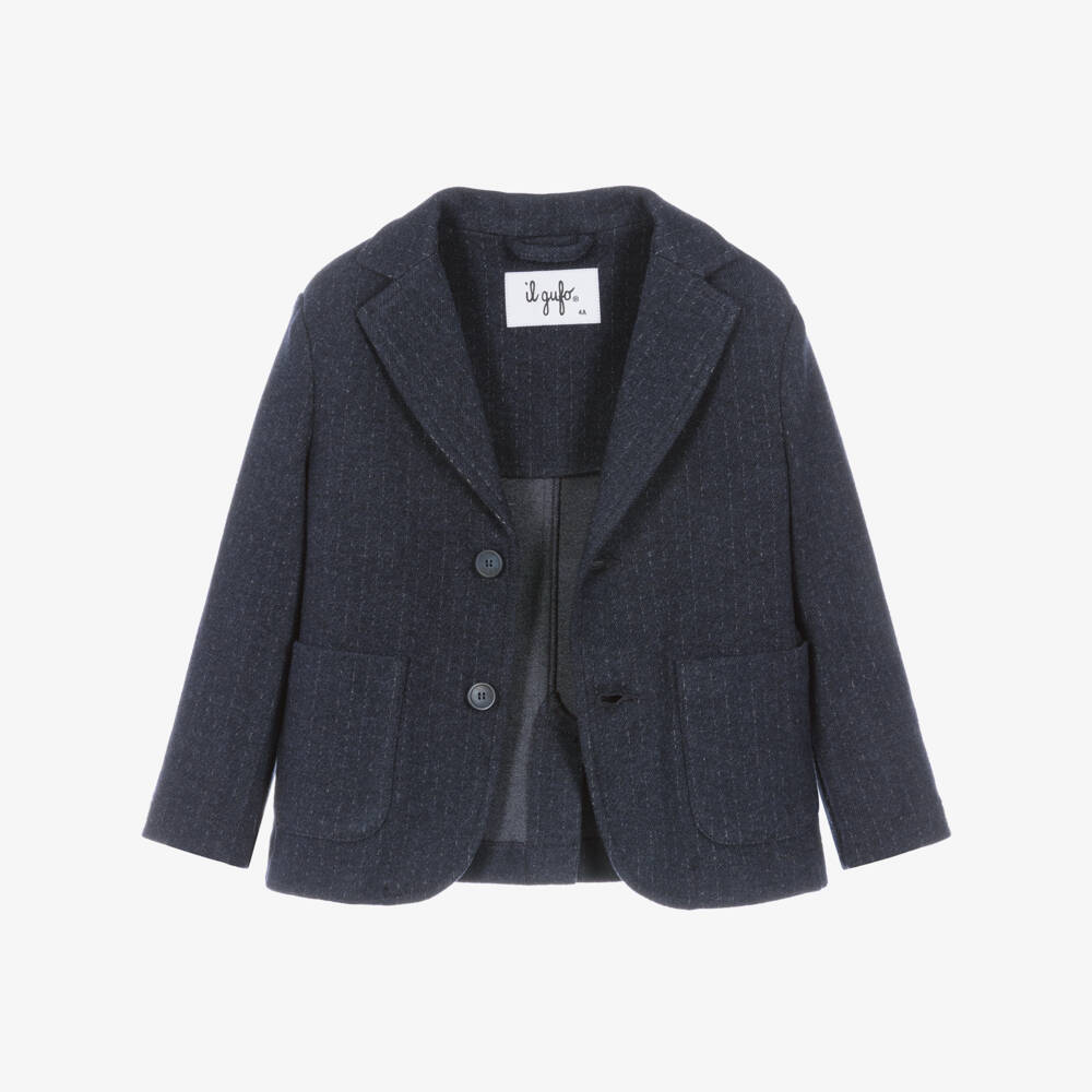 Il Gufo-Boys Navy Blue Stripe Jersey Blazer | Childrensalon