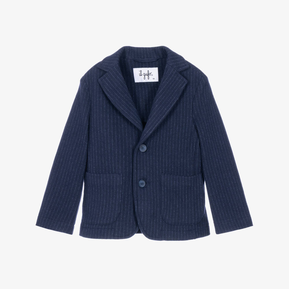 Il Gufo-Boys Navy Blue Stripe Jersey Blazer | Childrensalon