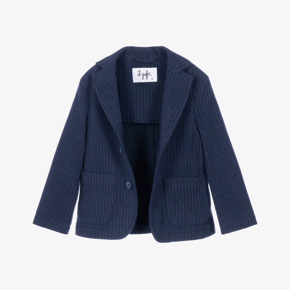 Il Gufo-Boys Navy Blue Stripe Jersey Blazer | Childrensalon