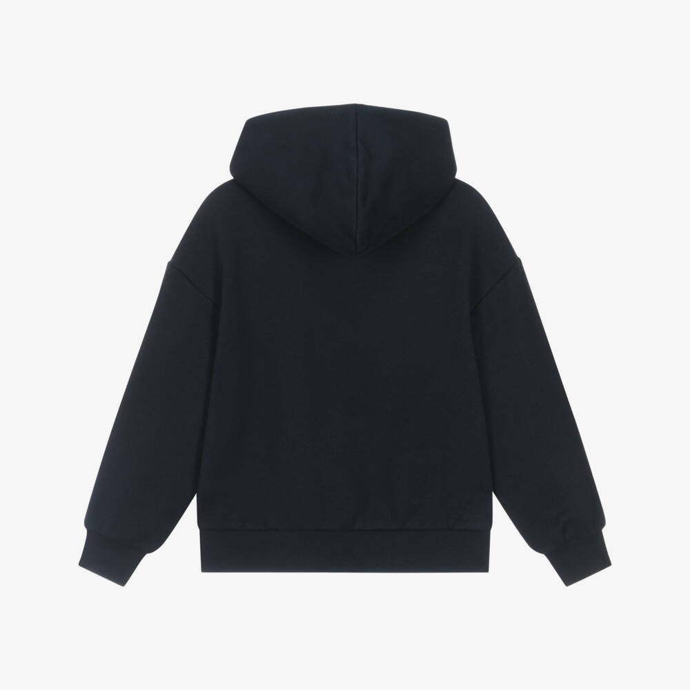 Il Gufo-Boys Navy Blue Zip-Up Hoodie with Contrast Pockets | Childrensalon