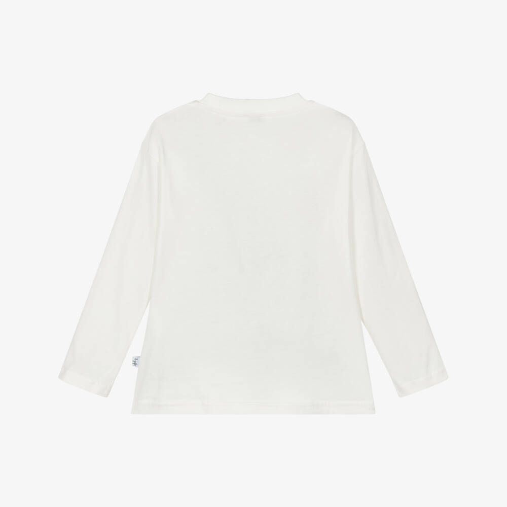 Il Gufo-Boys White Cotton Tree House Print Top  | Childrensalon