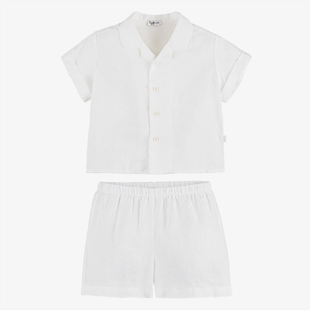 Il Gufo-Boys White Linen Short-Sleeved Shirt & Shorts Set | Childrensalon