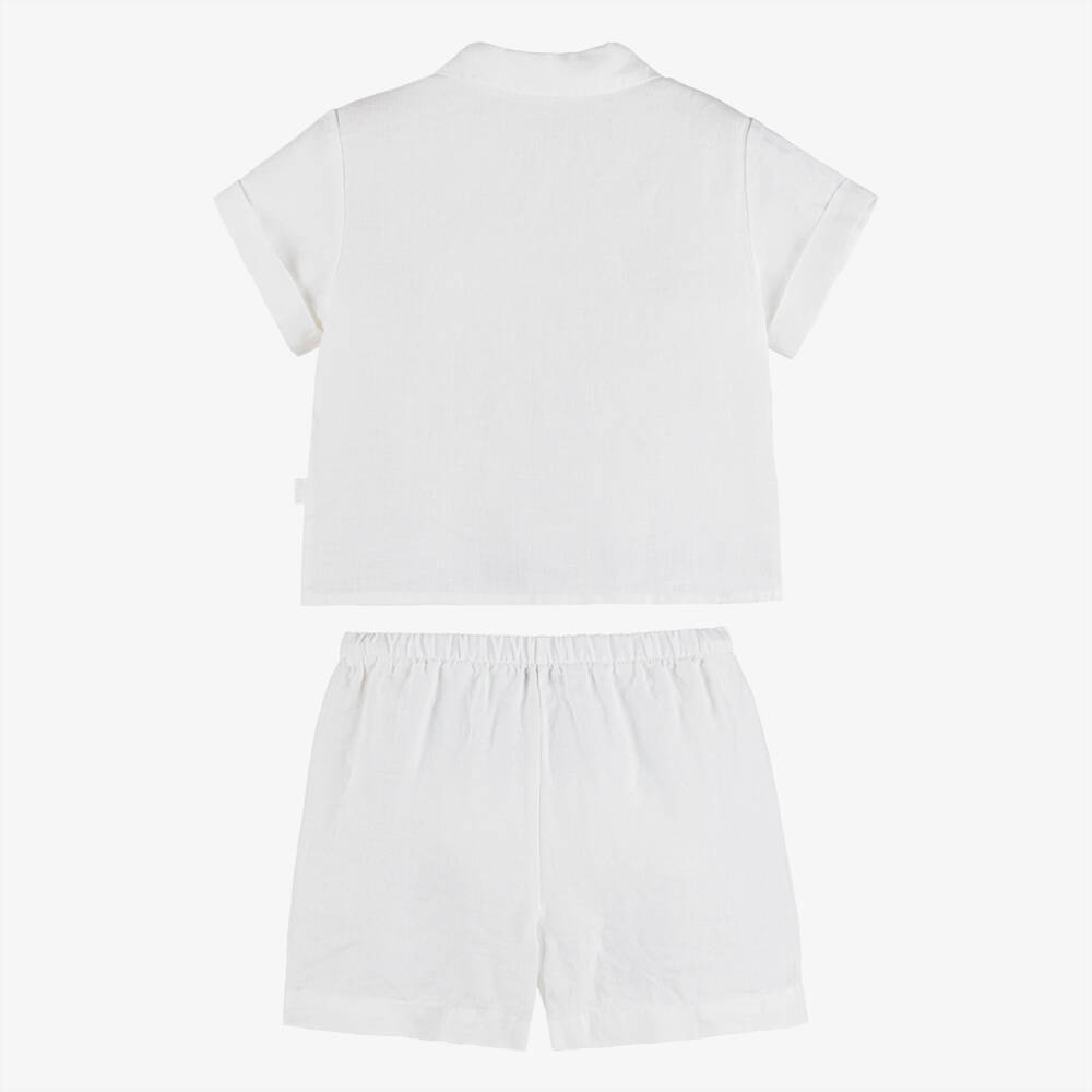 Il Gufo-Boys White Linen Short-Sleeved Shirt & Shorts Set | Childrensalon