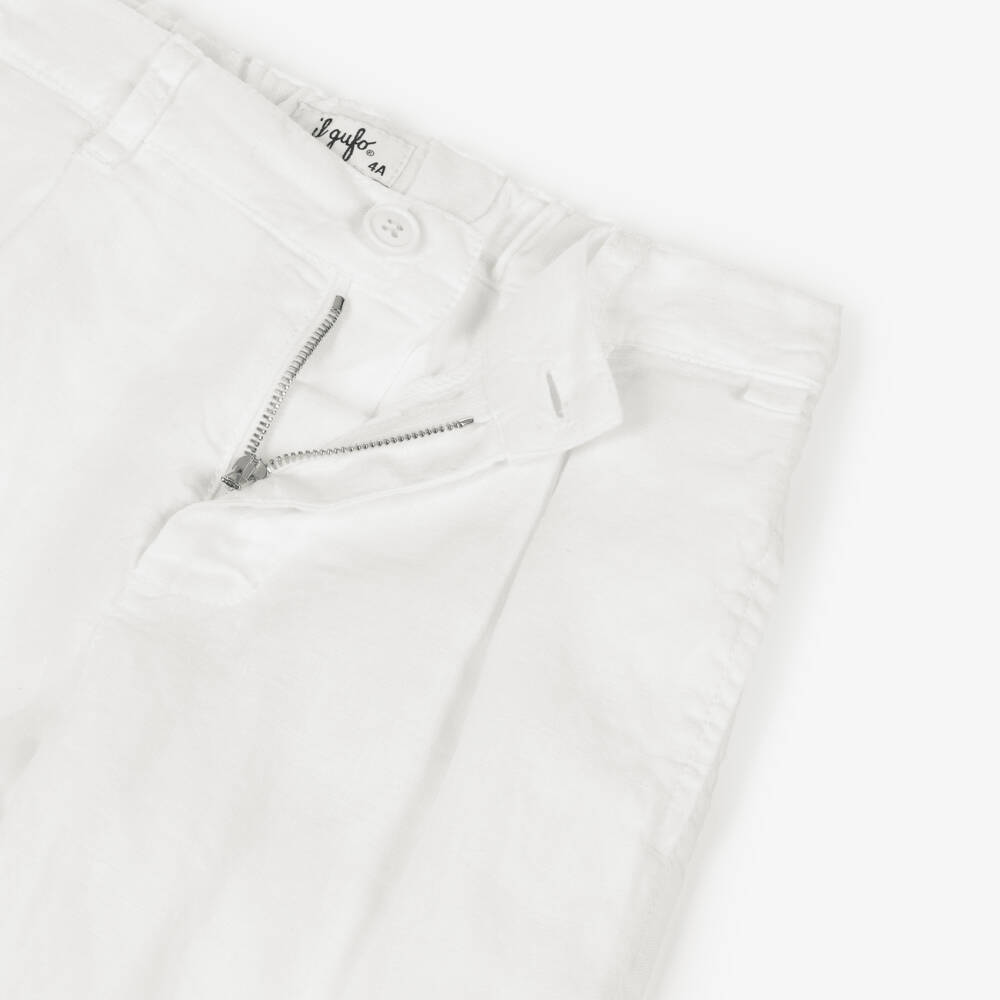 Il Gufo-Boys White Linen Trousers with Adjustable Waist | Childrensalon