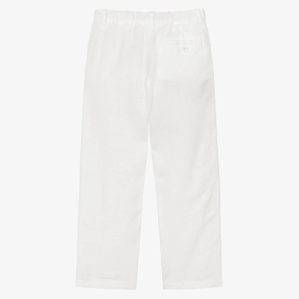 Il Gufo-Boys White Linen Trousers with Adjustable Waist | Childrensalon