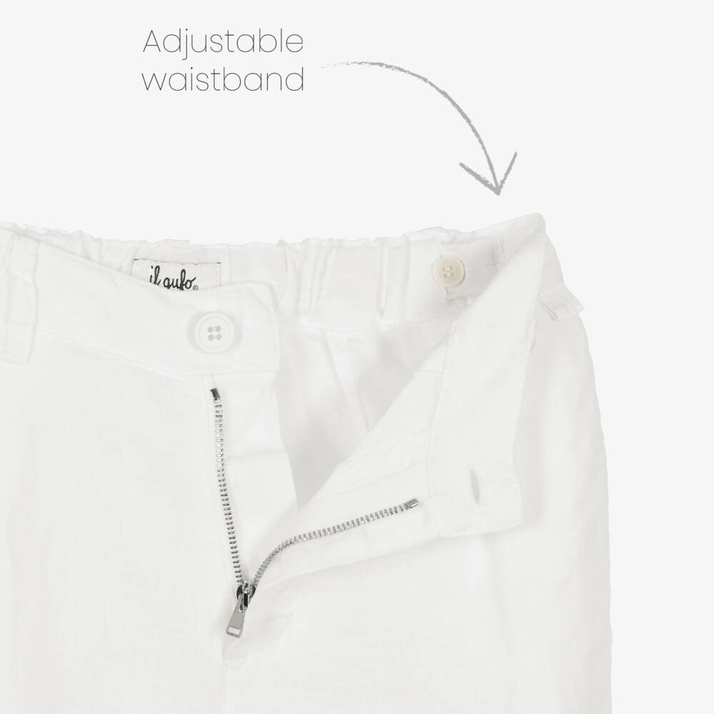 Il Gufo-Boys White Linen Trousers with Adjustable Waist | Childrensalon