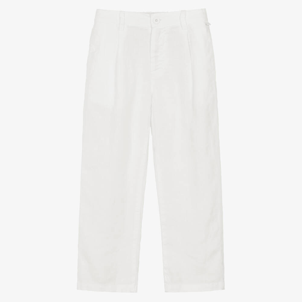Il Gufo-Boys White Linen Trousers with Adjustable Waist | Childrensalon