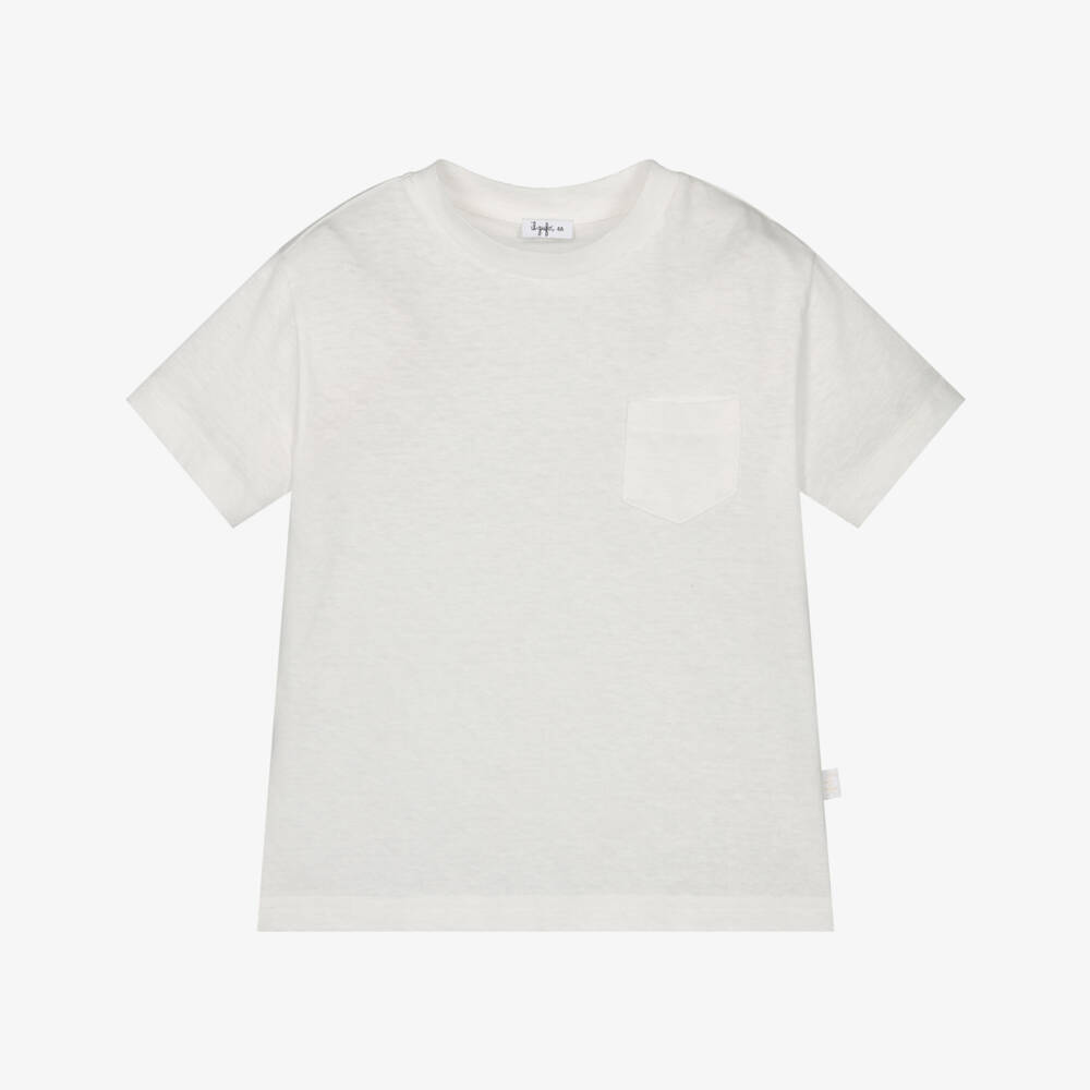 Il Gufo-Boys White T-Shirt with Chest Pocket | Childrensalon