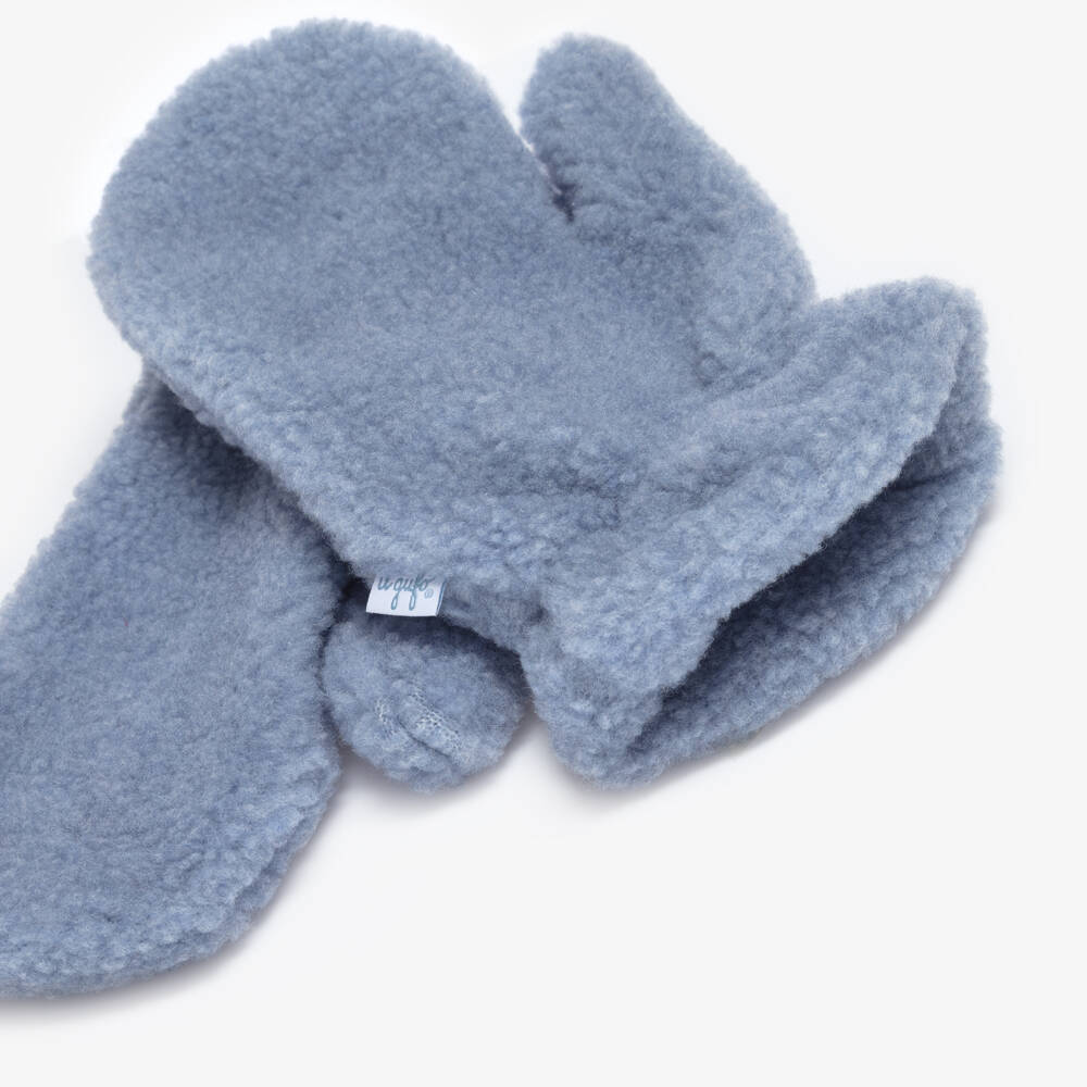 Il Gufo-Denim Blue Sherpa Fleece Mittens | Childrensalon