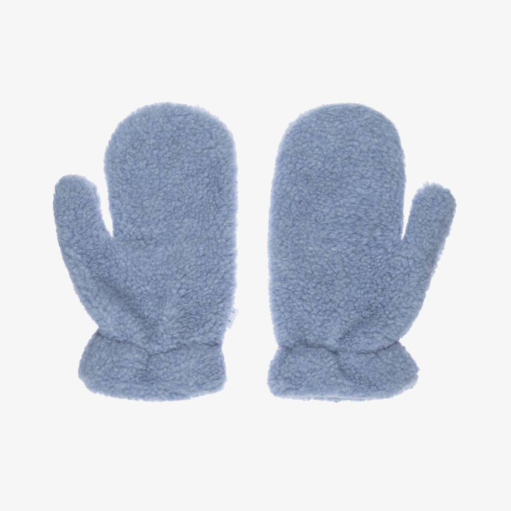 Il Gufo-Denim Blue Sherpa Fleece Mittens | Childrensalon