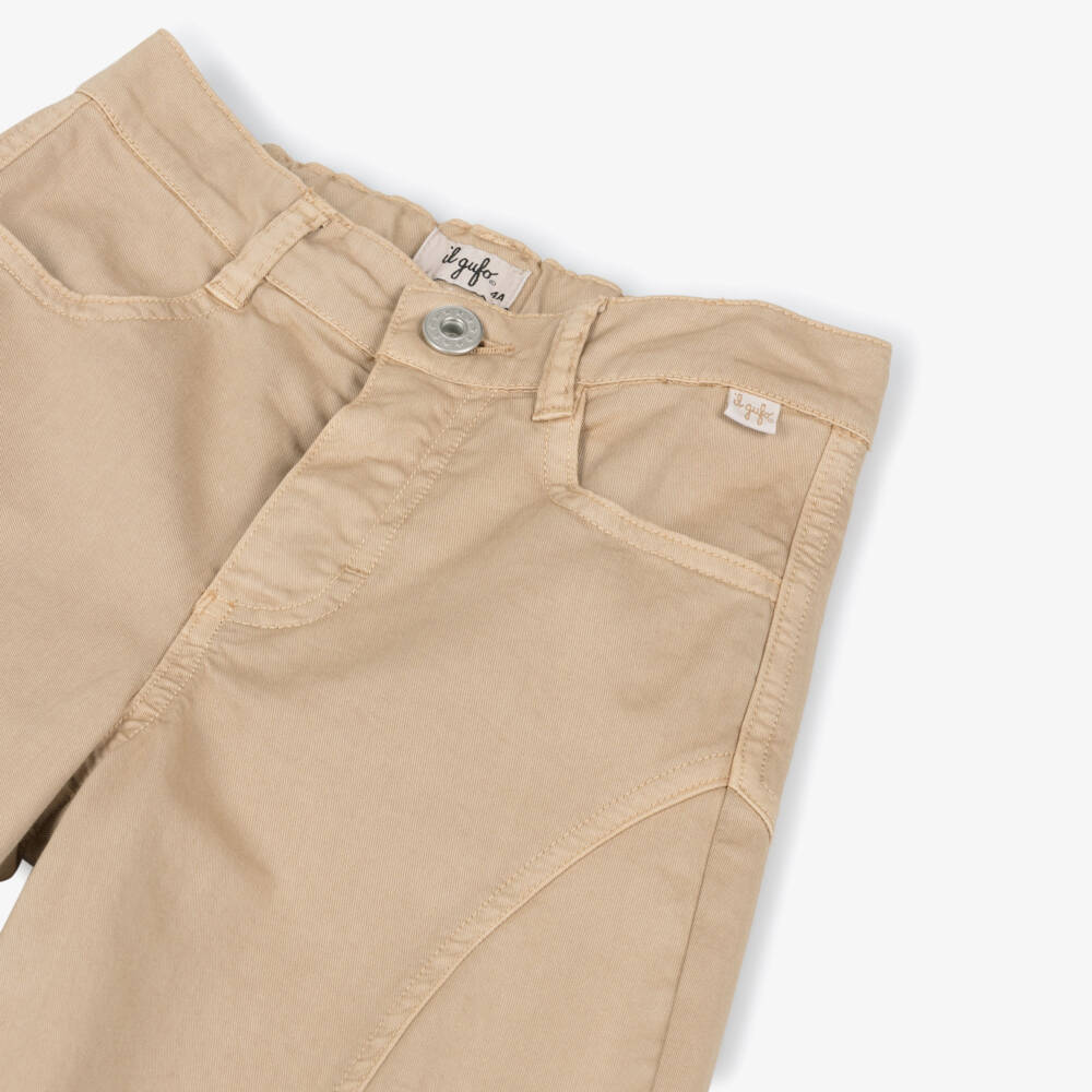 Il Gufo-Girls Beige Cotton Barrel Style Trousers | Childrensalon