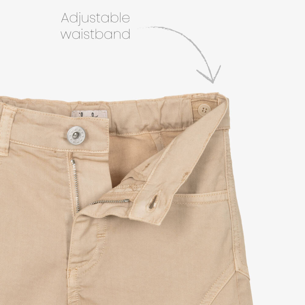 Il Gufo-Girls Beige Cotton Barrel Style Trousers | Childrensalon