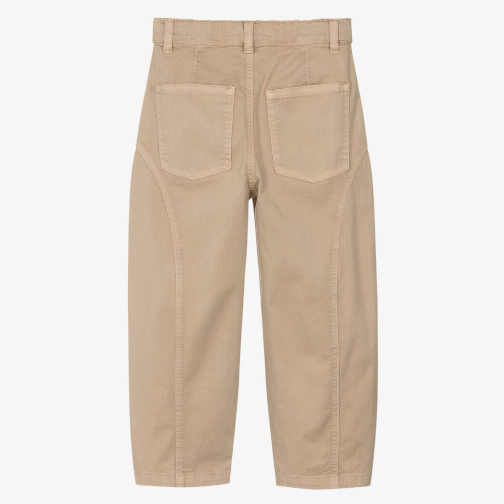 Il Gufo-Girls Beige Cotton Barrel Style Trousers | Childrensalon