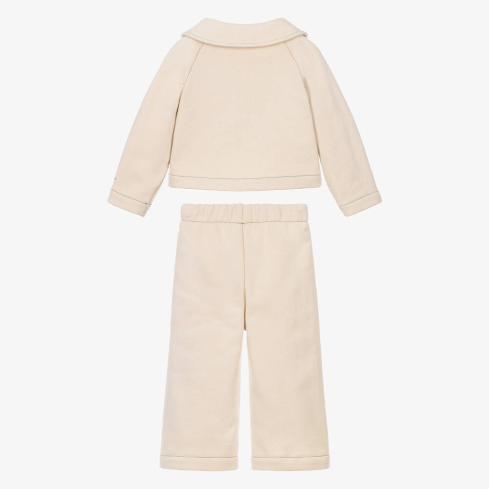 Il Gufo-Girls Beige Cotton Cardigan & Trouser Set | Childrensalon