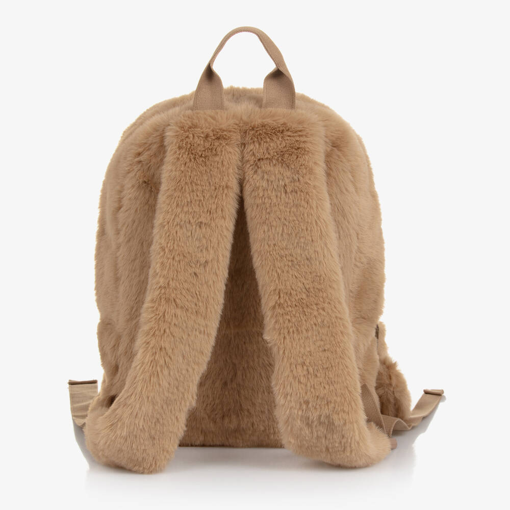 Il Gufo-Girls Beige Faux Fur Backpack (30cm) | Childrensalon