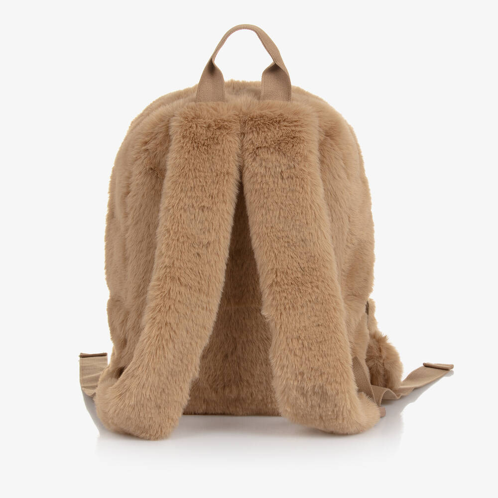 Il Gufo-Girls Beige Faux Fur Backpack (30cm) | Childrensalon