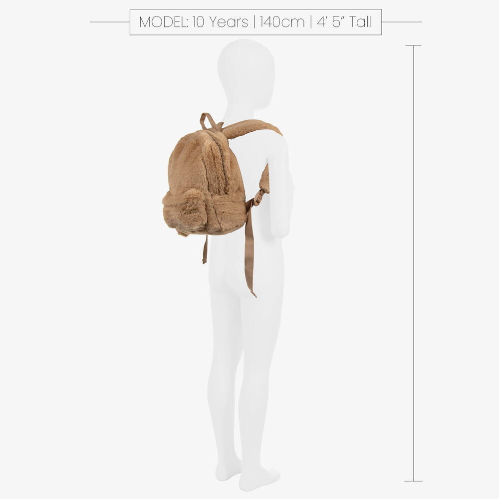 Il Gufo-Girls Beige Faux Fur Backpack (30cm) | Childrensalon