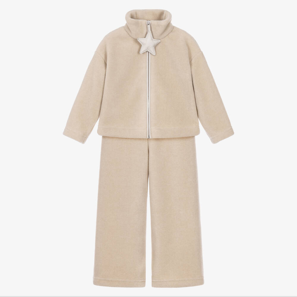 Il Gufo-Girls Beige Fleece Tracksuit | Childrensalon