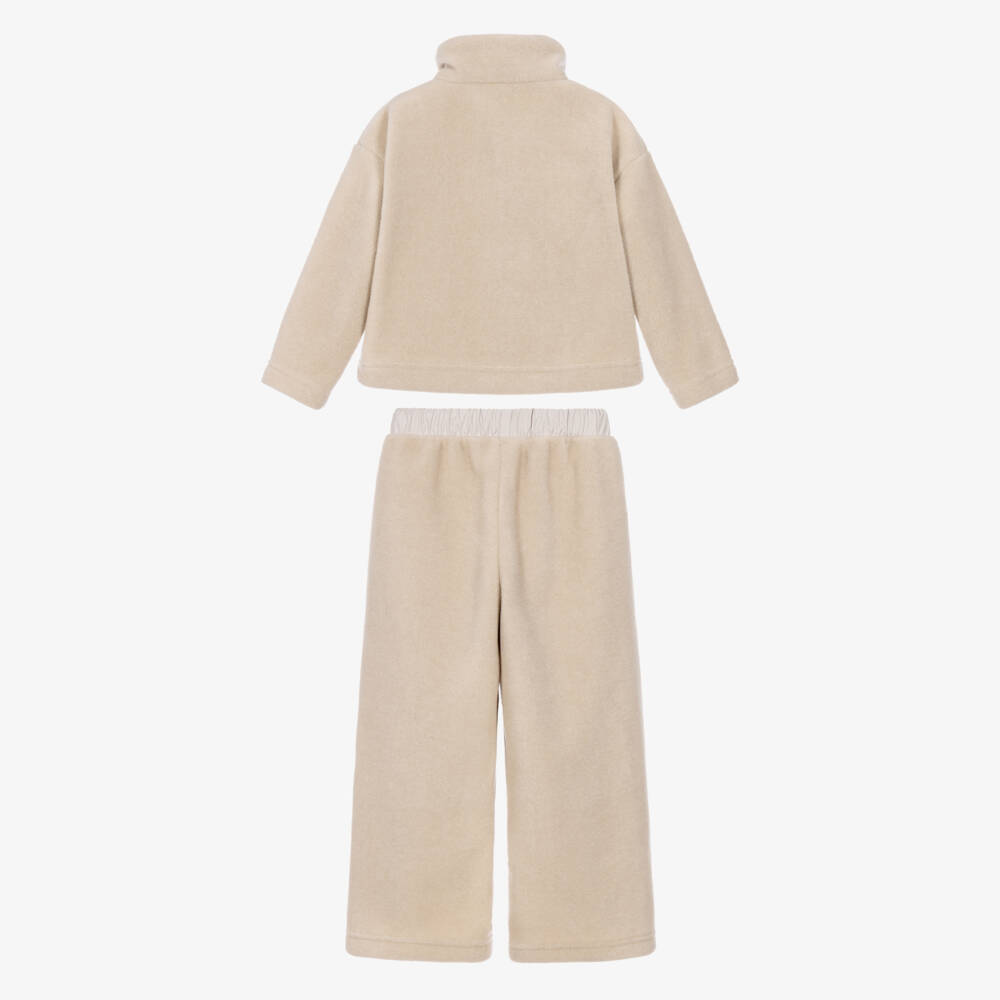 Il Gufo-Girls Beige Fleece Tracksuit | Childrensalon