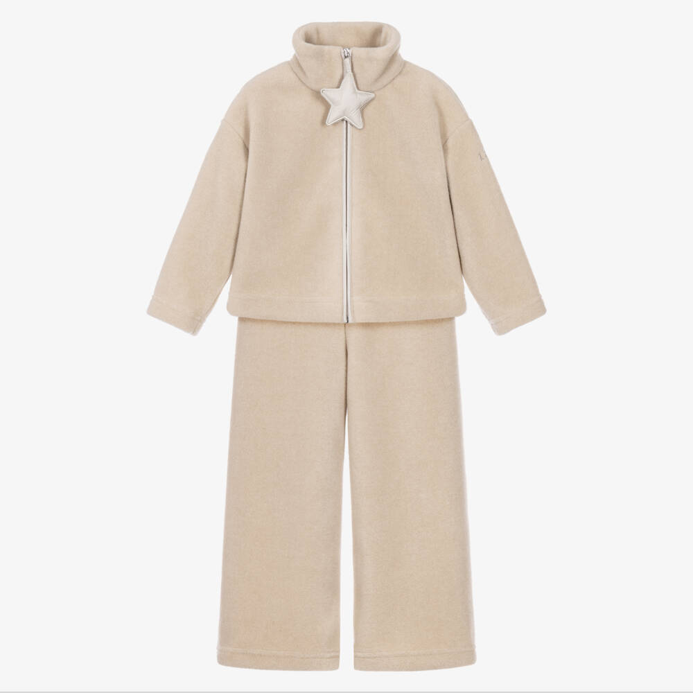 Il Gufo-Girls Beige Fleece Tracksuit | Childrensalon
