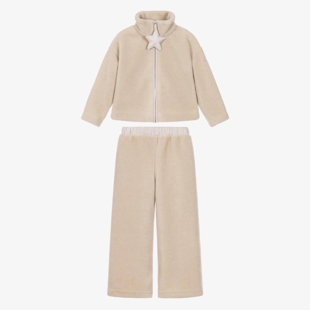 Il Gufo-Girls Beige Fleece Tracksuit | Childrensalon