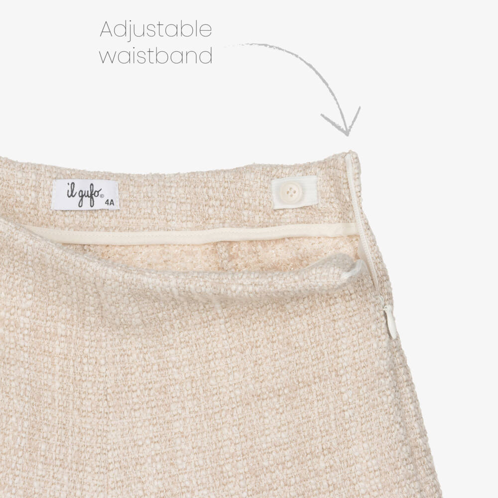 Il Gufo-Girls Beige Tweed Shorts Set with Frayed Trims | Childrensalon