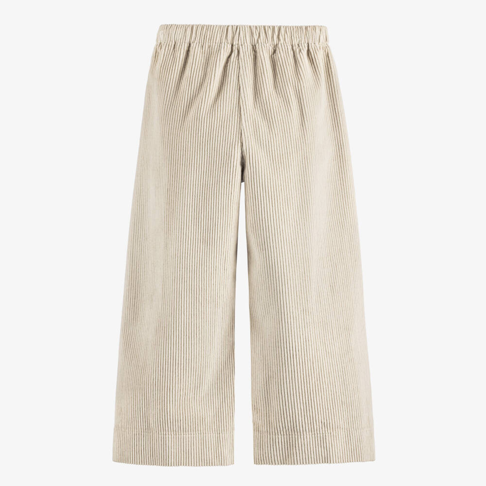 Il Gufo-Girls Beige Wide Leg Corduroy Trousers | Childrensalon