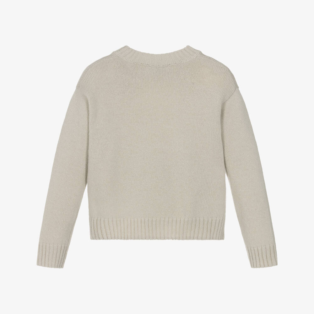 Il Gufo-Girls Beige Wool Sweater with Mushroom Motifs | Childrensalon