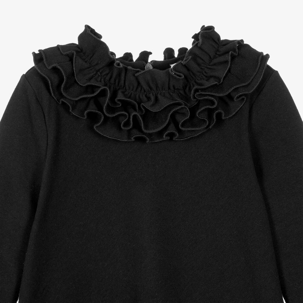 Il Gufo-Girls Black Cotton Frill Collar Dress | Childrensalon