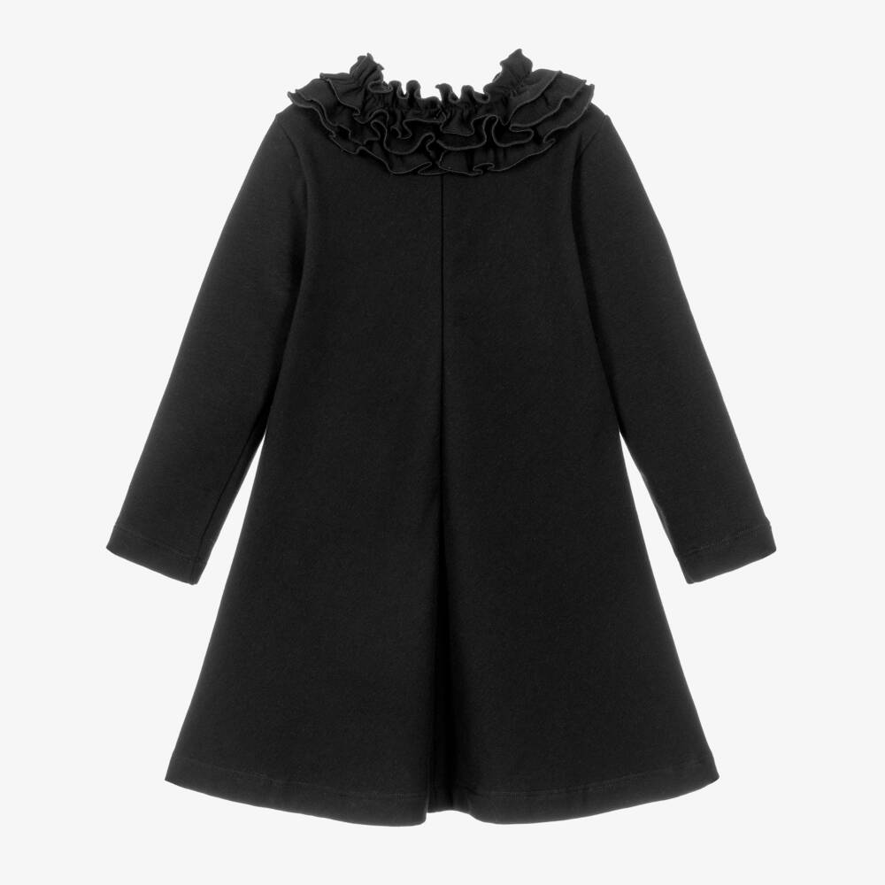 Il Gufo-Girls Black Cotton Frill Collar Dress | Childrensalon