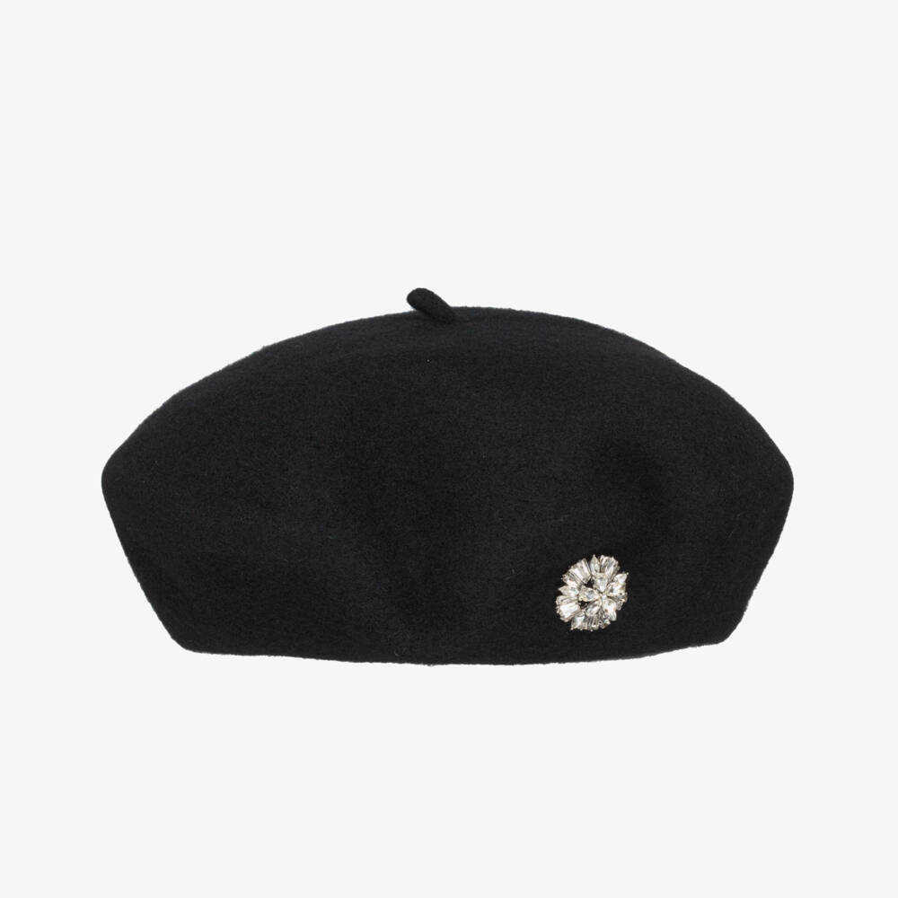 Il Gufo-Girls Black Felted Wool Beret | Childrensalon