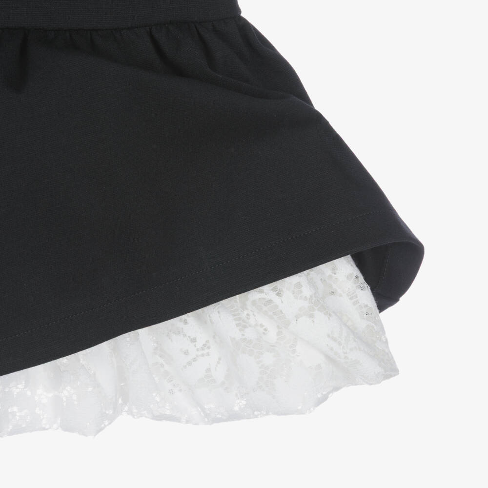 Il Gufo-Girls Black Milano Jersey Dress with Lace Collar | Childrensalon