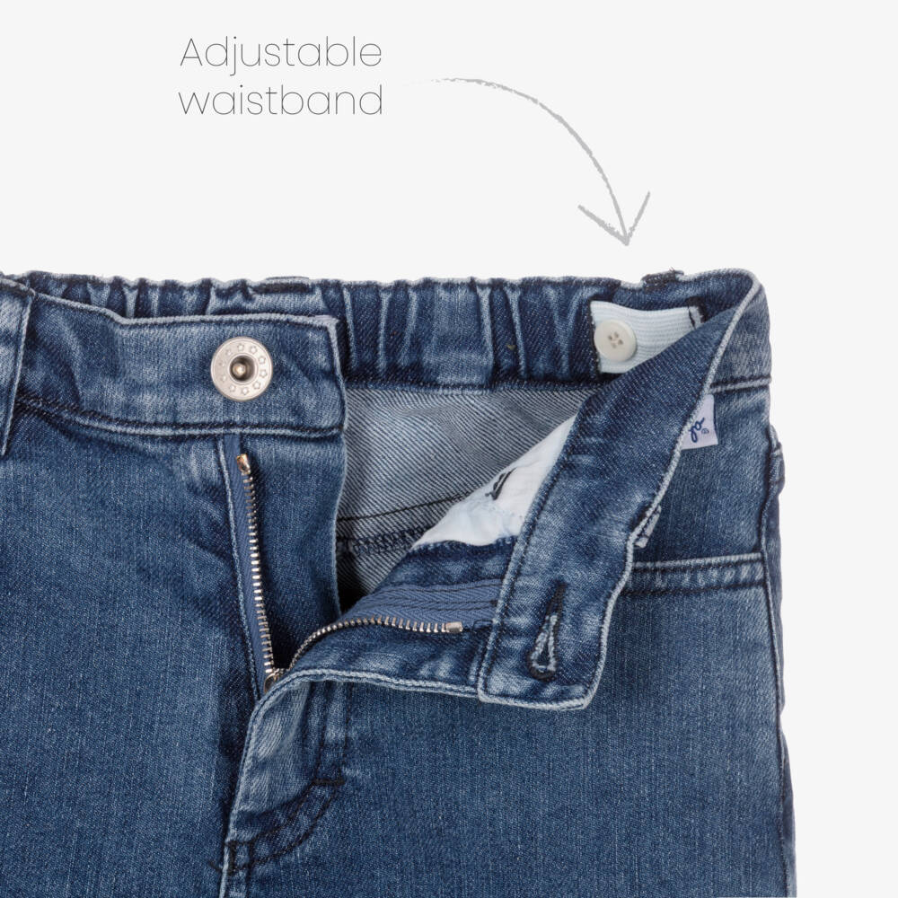 Il Gufo-Girls Blue Denim Flower Appliqué Wide-Leg Jeans | Childrensalon