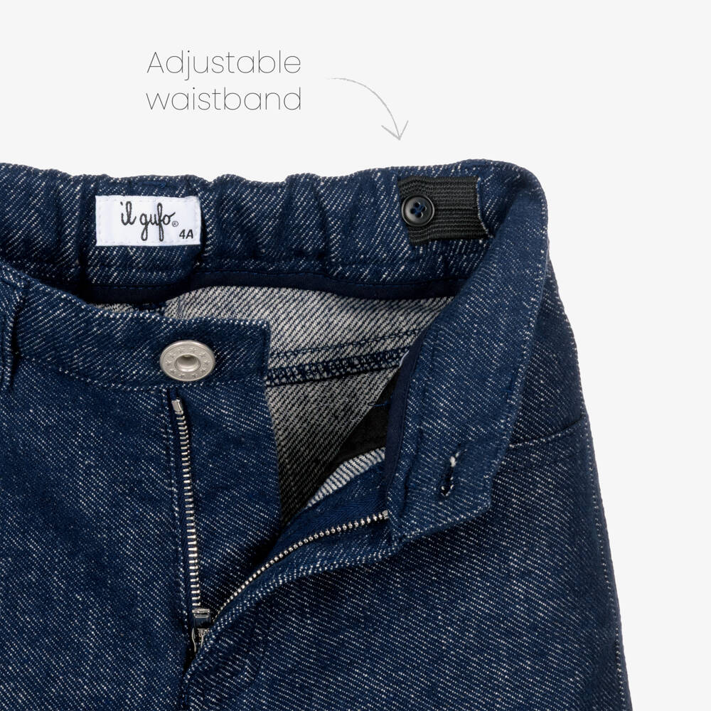 Il Gufo-Girls Blue Denim Wide Leg Cargo Jeans | Childrensalon