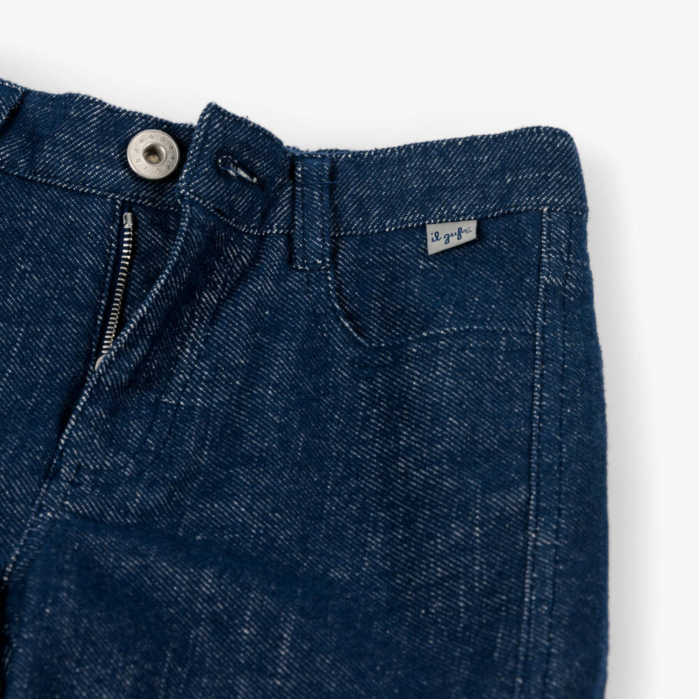 Il Gufo-Girls Blue Denim Wide Leg Cargo Jeans | Childrensalon