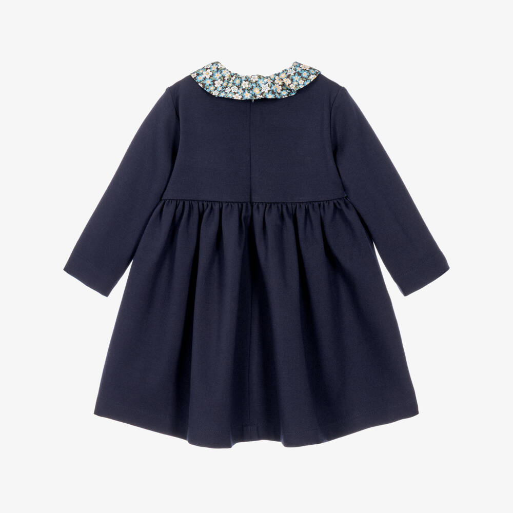 Il Gufo-Girls Blue Milano Jersey Dress with Floral Collar | Childrensalon