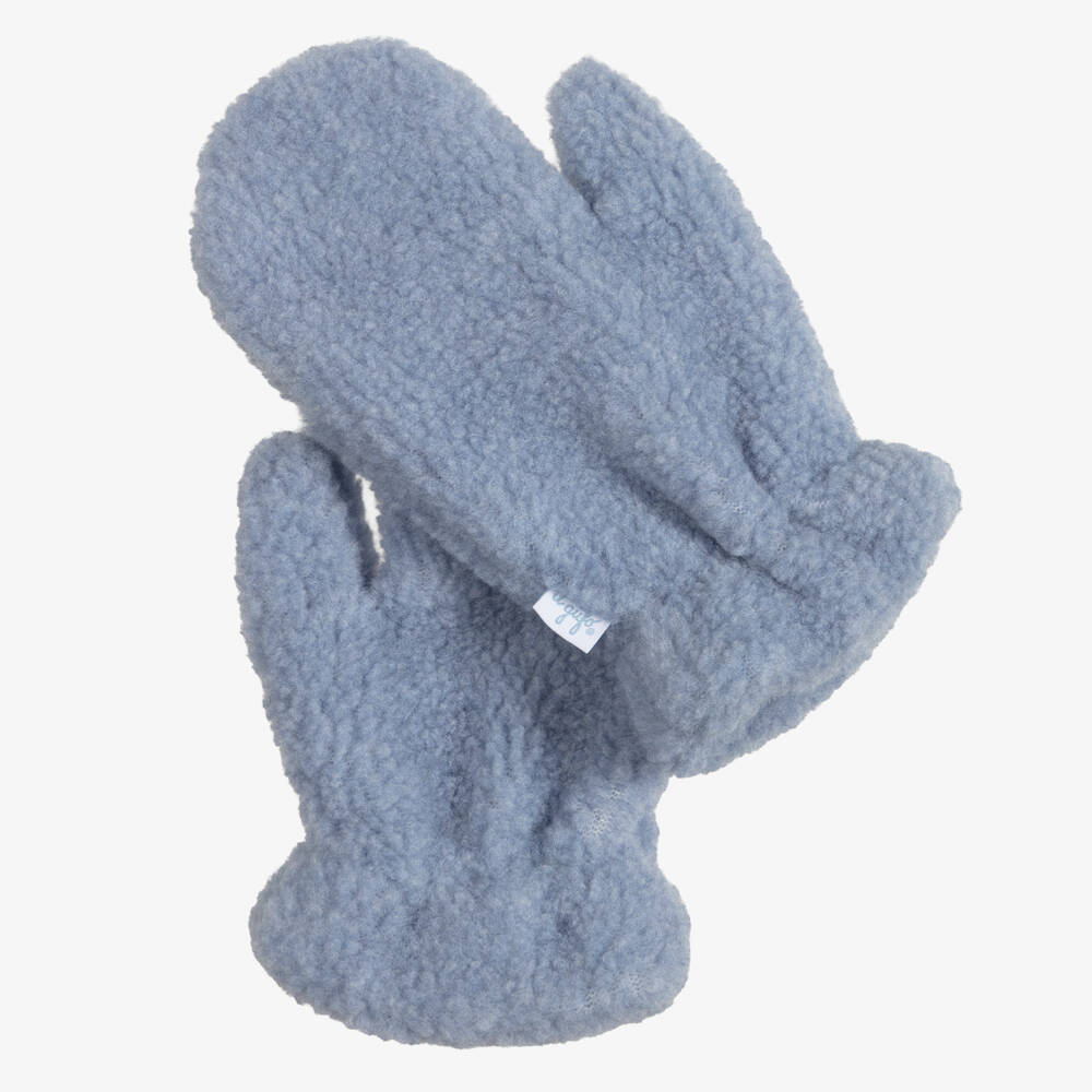 Il Gufo-Girls Blue Sherpa Fleece Mittens | Childrensalon