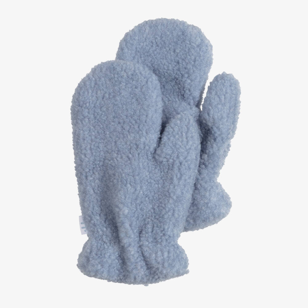 Il Gufo-Girls Blue Sherpa Fleece Mittens | Childrensalon