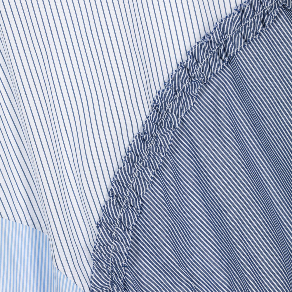 Il Gufo-Girls Blue & White Striped Cotton Dress with Bubble Hem | Childrensalon