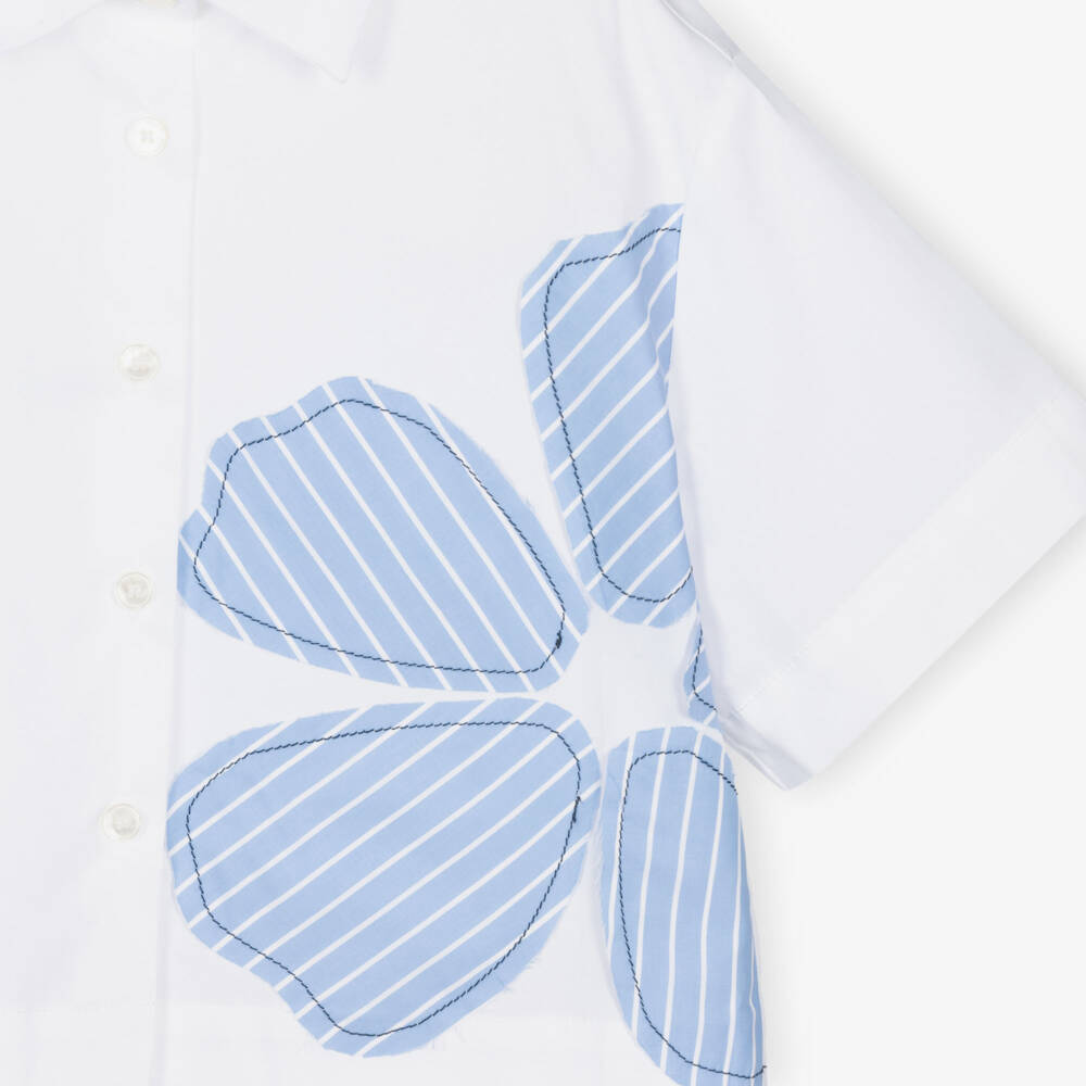 Il Gufo-Girls Blue & White Striped Cotton Trouser Set | Childrensalon
