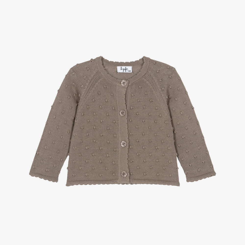 Il Gufo-Girls Brown Cotton Bobble Knit Cardigan | Childrensalon